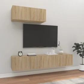 Set de muebles para TV 3 pzas madera contrachapada roble sonoma de vidaXL, Muebles TV - Ref: Foro24-3114472, Precio: 119,92 €...