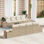 Conjunto de sofá de jardín con cojín 9 pcs Beige Poliratán en Sofás de exterior | Comprar online en Foru.es