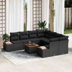 Conjunto de sofás de jardín con cojín 9 pcs Negro Poliratán en Sofás de exterior | Comprar online en Foru.es