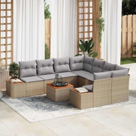 Conjunto de sofás de jardín con cojín 9 pcs Beige Poliratán en Sofás de exterior | Comprar online en Foru.es