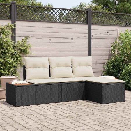 Conjunto de sofá de jardín 4 pcs Negro ratán sintético en Sofás de exterior | Comprar online en Foru.es