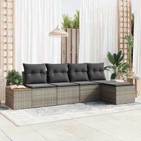 Conjunto de sofás de jardín con cojín 5 pcs Gris Poliratán en Sofás de exterior | Comprar online en Foru.es