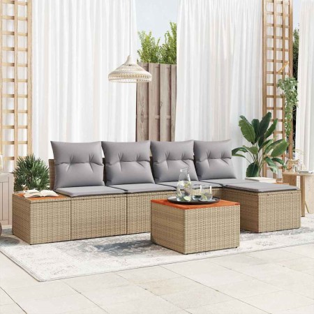 Conjunto de sofás de jardín con cojín 6 pcs Beige Poliratán en Sofás de exterior | Comprar online en Foru.es