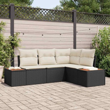 Conjunto de sofás de jardín con cojín 5 pcs Negro Poliratán en Sofás de exterior | Comprar online en Foru.es