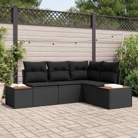 Conjunto de sofás de jardín con cojín 5 pcs Negro Poliratán en Sofás de exterior | Comprar online en Foru.es