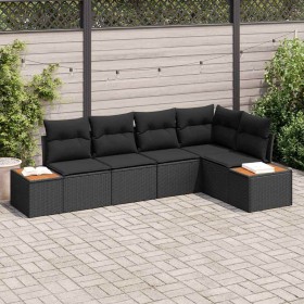 Conjunto de sofás de jardín con cojín 5 pcs Negro Poliratán en Sofás de exterior | Comprar online en Foru.es