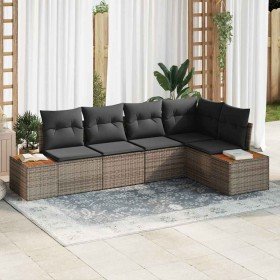 Conjunto de sofás de jardín con cojín 5 pcs Gris Poliratán en Sofás de exterior | Comprar online en Foru.es