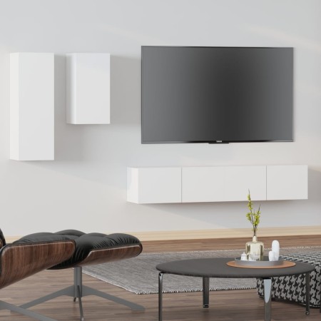 Set de muebles para TV 4 piezas madera contrachapada blanco de vidaXL, Muebles TV - Ref: Foro24-3114622, Precio: 184,25 €, De...