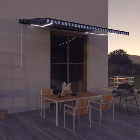 Toldo con LED y sensor de viento azul y blanco 500x300 cm en Toldos | Comprar online en Foru.es