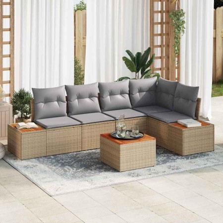Conjunto de sofás de jardín con cojín 6 pcs Beige Poliratán en Sofás de exterior | Comprar online en Foru.es