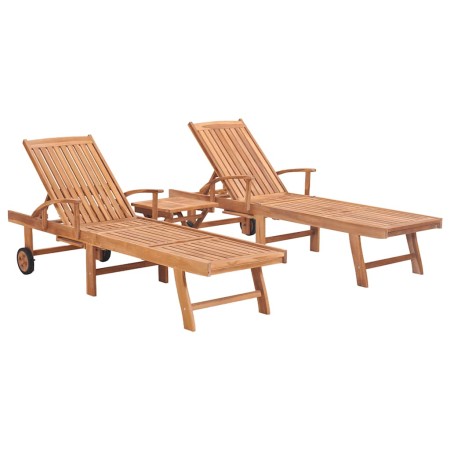 Tumbonas 2 uds con mesa madera maciza de teca en Tumbonas | Comprar online en Foru.es