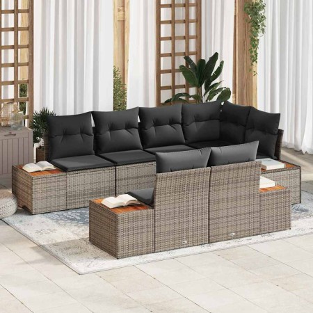 Conjunto de sofá de jardín con cojín 7 pcs Gris ratán sintético en Sofás de exterior | Comprar online en Foru.es