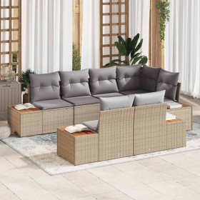 Conjunto de sofá de jardín 7 pcs Beige ratán sintético en Sofás de exterior | Comprar online en Foru.es