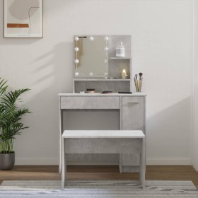 Juego de tocador con LED madera contrachapada gris hormigón de vidaXL, Tocadores para dormitorios - Ref: Foro24-3114118, Prec...