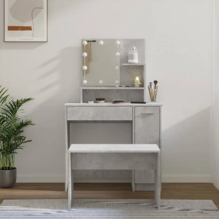 Juego de tocador con LED madera contrachapada gris hormigón de vidaXL, Tocadores para dormitorios - Ref: Foro24-3114118, Prec...