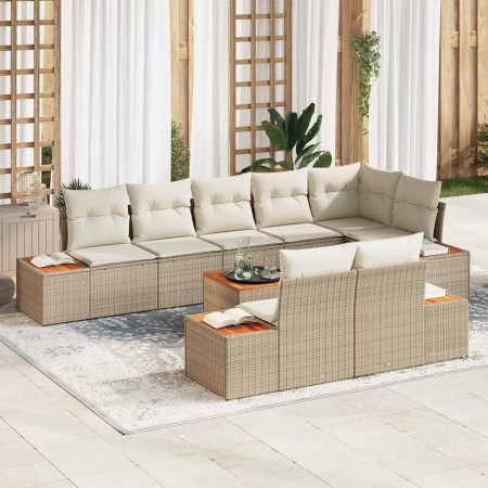 Conjunto de sofás de jardín con cojín 9 pcs Beige Poliratán en Sofás de exterior | Comprar online en Foru.es