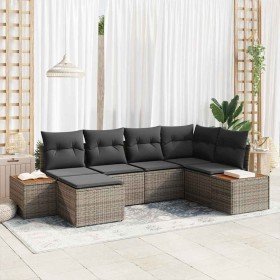 Conjunto de sofá de jardín con cojín 6 pcs Gris ratán sintético en Sofás de exterior | Comprar online en Foru.es