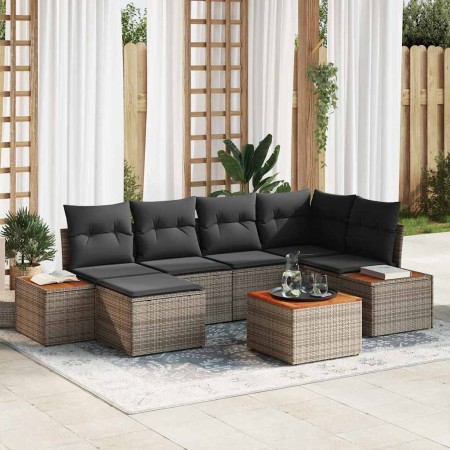 Conjunto de sofá de jardín con cojín 7 pcs Gris ratán sintético en Sofás de exterior | Comprar online en Foru.es