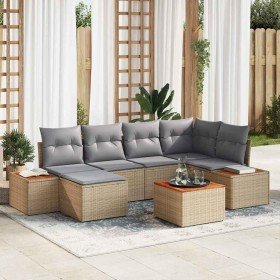 Conjunto de sofá de jardín 7 pcs Beige ratán sintético en Sofás de exterior | Comprar online en Foru.es