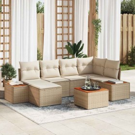 Conjunto de sofá de jardín 7 pcs Beige ratán sintético en Sofás de exterior | Comprar online en Foru.es