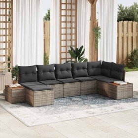 Conjunto de sofá de jardín con cojín 7 pcs Gris ratán sintético en Sofás de exterior | Comprar online en Foru.es