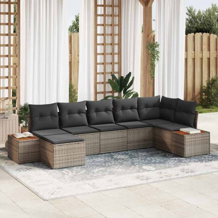 Conjunto de sofá de jardín con cojín 7 pcs Gris ratán sintético en Sofás de exterior | Comprar online en Foru.es