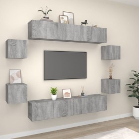 Set de muebles para TV 8 pzas madera contrachapada gris Sonoma de vidaXL, Muebles TV - Ref: Foro24-3114220, Precio: 227,99 €,...