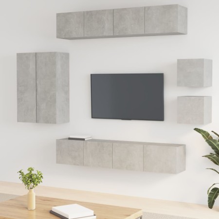 Set de muebles de TV 8 pzas madera contrachapada gris hormigón de vidaXL, Muebles TV - Ref: Foro24-3114489, Precio: 301,57 €,...