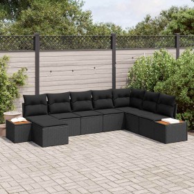 Conjunto de sofás de jardín con cojín 8 pcs Negro Poliratán en Sofás de exterior | Comprar online en Foru.es