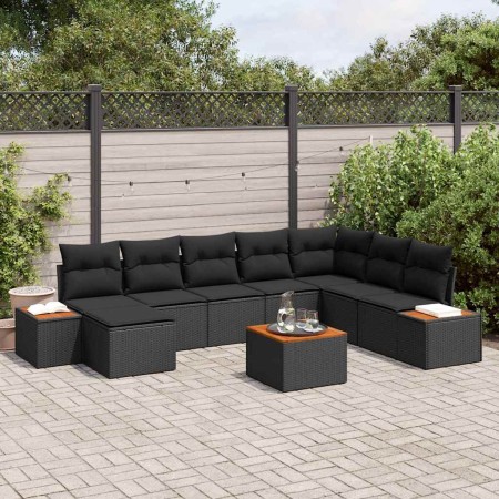 Conjunto de sofás de jardín con cojín 9 pcs Negro Poliratán en Sofás de exterior | Comprar online en Foru.es