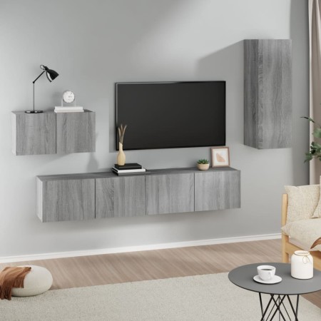 Set de muebles para TV 4 pzas madera contrachapada gris Sonoma de vidaXL, Muebles TV - Ref: Foro24-3114340, Precio: 132,50 €,...