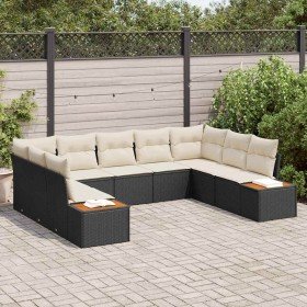 Conjunto de sofás de jardín con cojín 9 pcs Negro Poliratán en Sofás de exterior | Comprar online en Foru.es