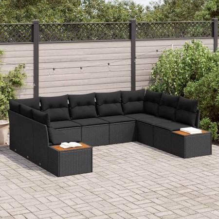 Conjunto de sofás de jardín con cojín 9 pcs Negro Poliratán en Sofás de exterior | Comprar online en Foru.es