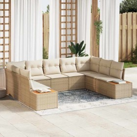 Conjunto de sofás de jardín con cojín 9 pcs Beige Poliratán en Sofás de exterior | Comprar online en Foru.es