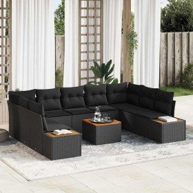Conjunto de sofás de jardín con cojín 10 pcs Negro Poliratán en Sofás de exterior | Comprar online en Foru.es