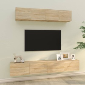 Set de muebles para TV 4 pzas madera contrachapada roble Sonoma de vidaXL, Muebles TV - Ref: Foro24-3114536, Precio: 176,97 €...