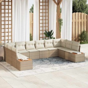 Conjunto de sofás de jardín con cojín 10 pcs Beige Poliratán en Sofás de exterior | Comprar online en Foru.es