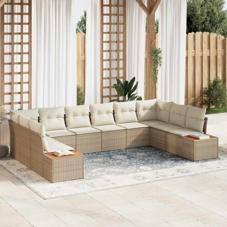 Conjunto de sofás de jardín con cojín 10 pcs Beige Poliratán en Sofás de exterior | Comprar online en Foru.es