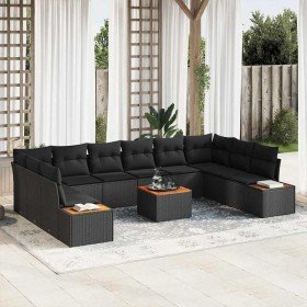 Conjunto de sofás de jardín con cojín 11 pcs Negro Poliratán en Sofás de exterior | Comprar online en Foru.es