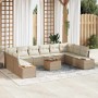 Conjunto de sofás de jardín con cojín 11 pcs Beige Poliratán en Sofás de exterior | Comprar online en Foru.es