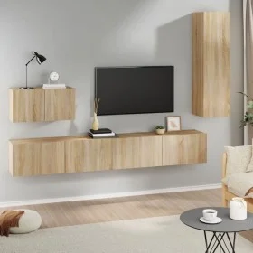 Set de muebles para TV 4 pzas madera contrachapada roble Sonoma de vidaXL, Muebles TV - Ref: Foro24-3114328, Precio: 170,32 €...