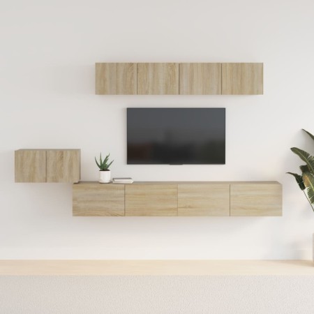 Set de muebles para TV 5 pzas madera contrachapada roble Sonoma de vidaXL, Muebles TV - Ref: Foro24-3114432, Precio: 195,35 €...