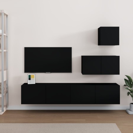 Set de muebles para TV 4 piezas madera contrachapada negro de vidaXL, Muebles TV - Ref: Foro24-3114639, Precio: 154,29 €, Des...