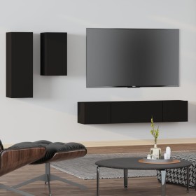 Set de muebles para TV 4 piezas madera contrachapada negro de vidaXL, Muebles TV - Ref: Foro24-3114623, Precio: 162,93 €, Des...
