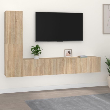 Set de muebles para TV 4 pzas madera contrachapada roble Sonoma de vidaXL, Muebles TV - Ref: Foro24-3114312, Precio: 140,02 €...