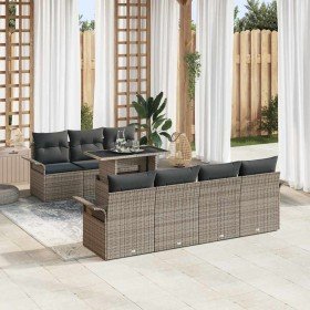 Conjunto de sofá de jardín con cojín 8 pcs Gris ratán sintético en Sofás de exterior | Comprar online en Foru.es