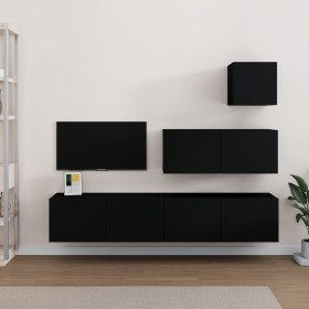 Set de muebles para TV 4 piezas madera contrachapada negro de vidaXL, Muebles TV - Ref: Foro24-3114647, Precio: 167,50 €, Des...