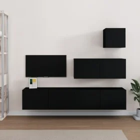 Set de muebles para TV 4 piezas madera contrachapada negro de vidaXL, Muebles TV - Ref: Foro24-3114647, Precio: 160,71 €, Des...