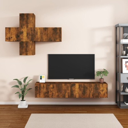 Juego de mueble TV 7 piezas madera contrachapada roble ahumado de vidaXL, Muebles TV - Ref: Foro24-3114507, Precio: 169,38 €,...