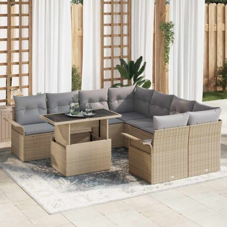 Conjunto de sofá de jardín con cojín 9 pcs Beige Poliratán en Sofás de exterior | Comprar online en Foru.es